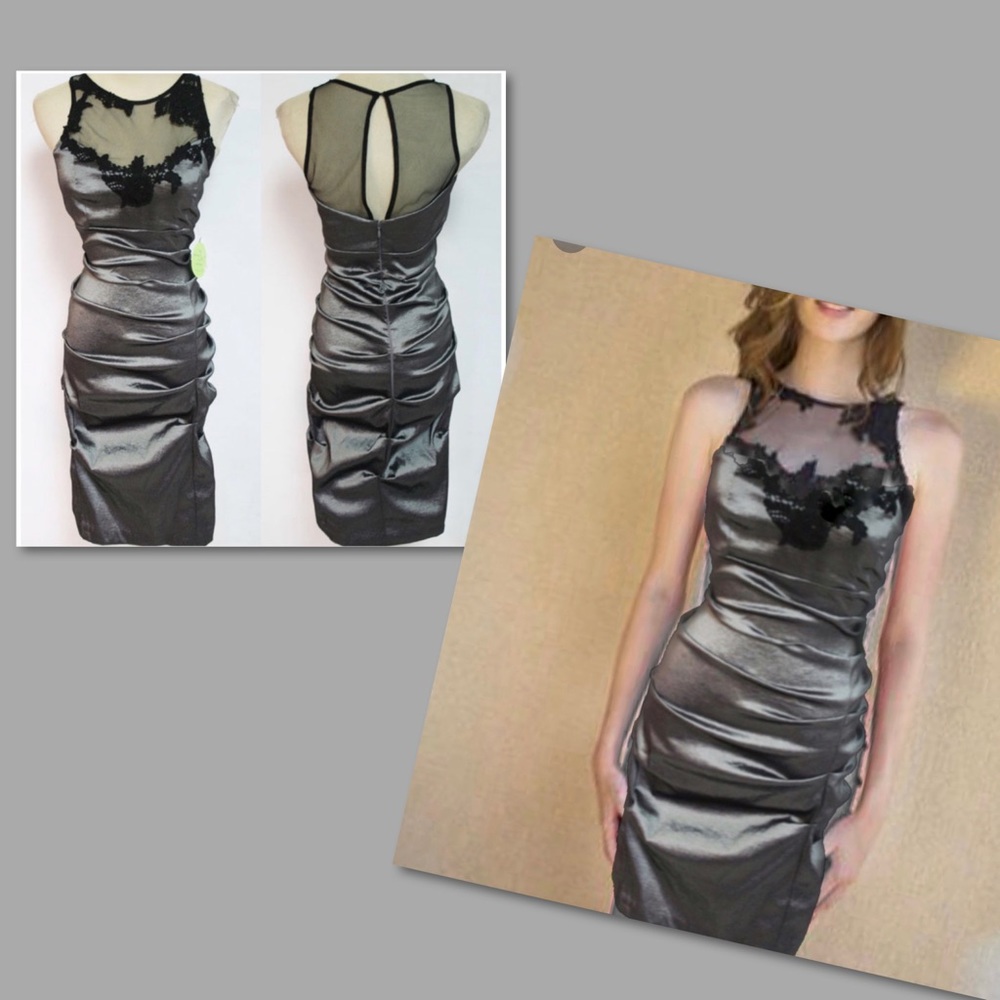 Silver metallic with lace high neck dress